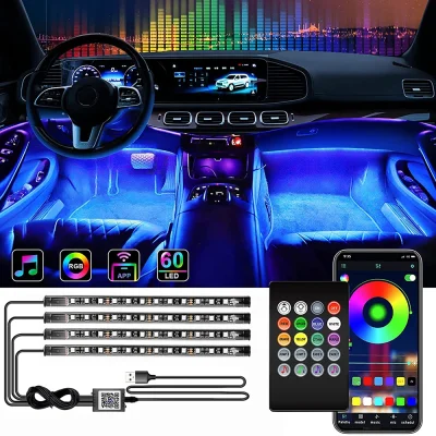 Neon LED Car Interior Ambient Foot Strip Light Kit Accessories Backlight Remote App Music Control Auto RGB Decorative Lamps_PUSHOPPER